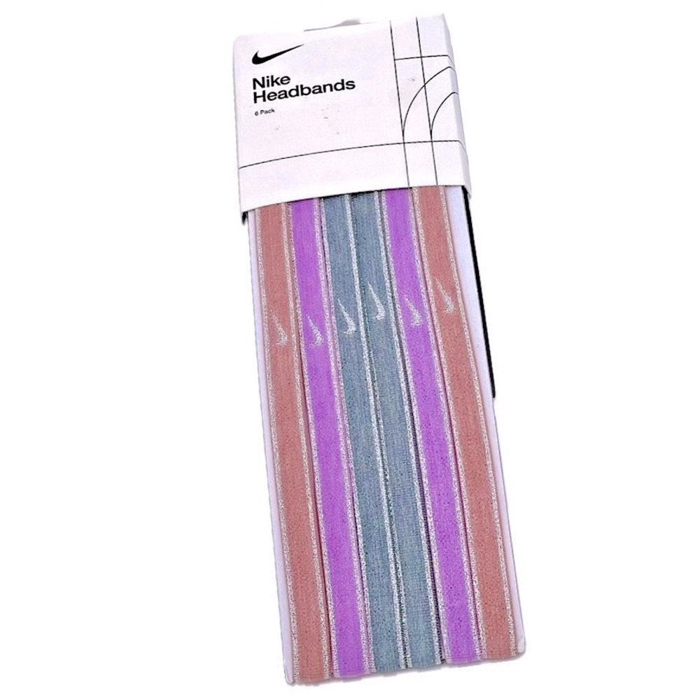 Nike Multicolor 6 pk Rubber Headbands w Glitter Stripes